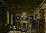 Interior Canvas Paintings - A Palace Interior with Cavaliers Cavorting with Nuns
